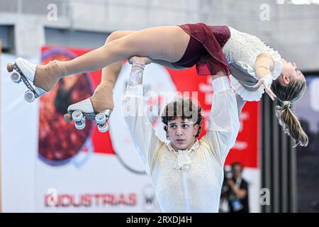 Anna SERAFINI & Manuel CIONI (ITA), während der Juniorenpaare, Kurzprogramm, bei den künstlerischen Skating-Weltmeisterschaften Ibagu-Tolima 2023, im Parque Deportivo Municipal, am 22. September 2023 in Ibagu, Kolumbien. Quelle: Raniero Corbelletti/AFLO/Alamy Live News Stockfoto