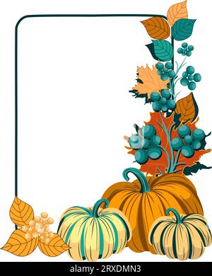 Herbstgeblümtes Gestell mit Kürbissen und Blättern. Vektorillustration Stock Vektor