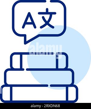 Stapel von Lehrbüchern mit Fremdsprachenblase. Symbol für perfekte Pixel Stock Vektor