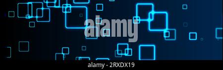 Hellblaue geometrische Neon-Quadrate mit abstraktem Technologiehintergrund. Vektorbanner-Design Stock Vektor