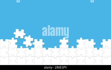 Weiße Puzzle-Rahmen und Hintergrundvorlage auf blauem Hintergrund. Vektorillustration. Stock Vektor