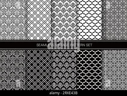 Horizontal Und Vertikal Wiederholbares Vector Seamless Damask Vintage-Muster. Stock Vektor