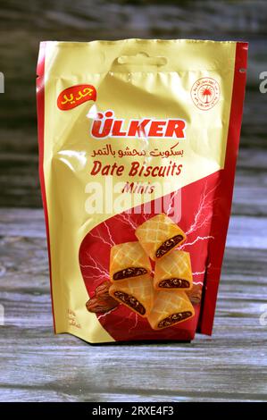 Kairo, Ägypten, 11. September 2023: Ulker Date Biscuits Minis, Ulker Tamr Date Biscuits wird aus reiner Butter und Datteln, nahrhaftem Snack, echten Datteln i hergestellt Stockfoto