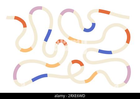 Farbenfroher abstrakter Squiggles-Druck, Scribble Spiral und wellige Linien. Retro-memphis-Stil der 80er Jahre. Chaotische Tintenpinseln. Vektorillustration Stock Vektor