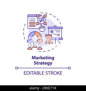 2D-Marketingstrategie für farbenfrohe, dünne, lineare Symbole Stock Vektor