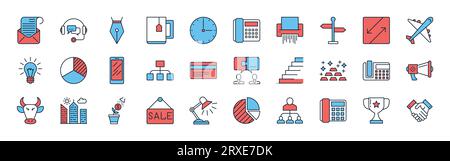 Legen Sie die Symbole für Vektorgeschäfte, Bankgeschäfte und Finanzwesen fest Stock Vektor