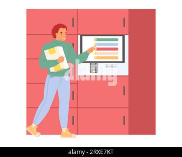 Mann mit Selbstbedienungs-Postkiosk-Vektor-Illustration Stock Vektor