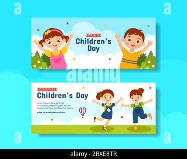 Horizontales Banner für Kinder Flat Cartoon Handgezeichnete Vorlagen Hintergrund Illustration Stock Vektor