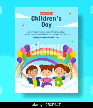 Vertikales Poster zum Kindertag flache Karikatur handgezeichnete Vorlagen Hintergrund Illustration Stock Vektor