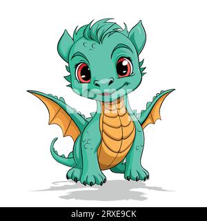 Cartoon süße Baby Märchen-Fantasy-Drachenfigur. Mittelalterliche Kreaturen Drachenkind, Märchenlegende Dino Babys Vektorillustration. Stock Vektor