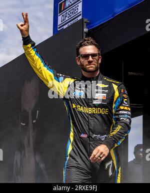 Fort Worth, Texas - 24. September 2023: Corey Lajoie, Fahrer der #7 Gainbridge Chevrolet, nimmt am NASCAR Autotrader EchoPark Automotive 400 auf dem Texas Motor Speedway Teil. Quelle: Nick Paruch/Alamy Live News Stockfoto