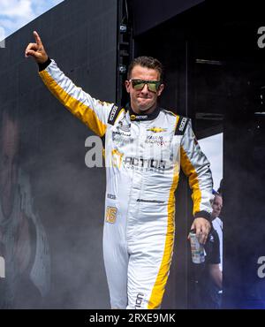 Fort Worth, Texas - 24. September 2023: AJ Allmendinger, Fahrer der #16 Action Industries Chevrolet, nimmt am NASCAR Autotrader EchoPark Automotive 400 auf dem Texas Motor Speedway Teil. Quelle: Nick Paruch/Alamy Live News Stockfoto