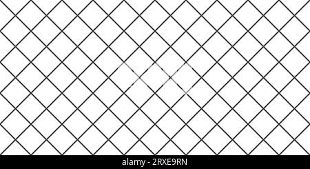 Nahtloses diagonales Kreuzlinienraster. Geometrische Rautenstruktur. Schwarzes diagonales Netz auf weißem Hintergrund. Minimalistisches gestepptes Material. Metallic Stock Vektor