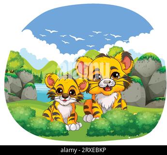 Baby Tigers im Cartoon-Stil Illustration Stock Vektor