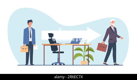 Konzept des Arbeitnehmerwechsels wegen Pensionierung oder Entlassung. Jobrotation im Personalmanagement. Personalabteilung. Neu einstellen Stock Vektor