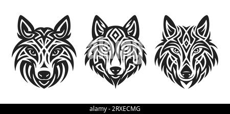 Tribal Tattoo des Wolfskopfes in keltischen und nordischen Ornament flache Design-Vektor-Illustration auf weißem Hintergrund isoliert. Das Skandinavische Viki Stock Vektor