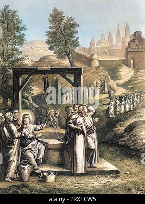 Die Samariter kommen zu Jesus. Farbige Illustration für das Leben unseres Herrn Jesus Christus, geschrieben von den vier Evangelisten, 1853 Stockfoto