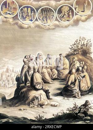 Jesus predigt die Predigt auf dem Berg. Farbige Illustration für das Leben unseres Herrn Jesus Christus, geschrieben von den vier Evangelisten, 1853 Stockfoto