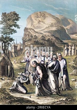 Jesus heilt einen Aussätzigen in Samaria. Farbige Illustration für das Leben unseres Herrn Jesus Christus, geschrieben von den vier Evangelisten, 1853 Stockfoto