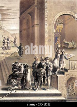 Das Gleichnis vom verlorenen Sohn. Rückkehr des verlorenen Sohnes. Farbige Illustration für das Leben unseres Herrn Jesus Christus, geschrieben von den vier Evangelisten, 1853 Stockfoto