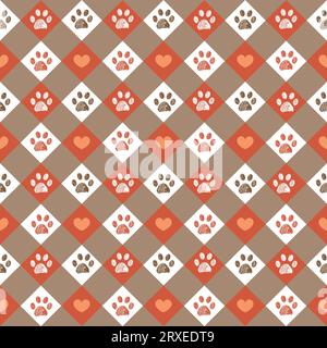 Karomuster mit Karomuster und Pfotenmuster im Happy Halloween-Design. Nahtloses Stoffmuster Stock Vektor