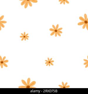 Nahtloses minimalistisches Muster mit einfachen Gänseblümchen. Endloser Kamillenhintergrund im skandinavischen Stil. Stilisierte Sonnenblumen mit Blumen digital Stockfoto