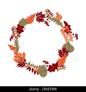 Handgezeichneter Herbstlaub mit rundem Rahmen. Stock Vektor