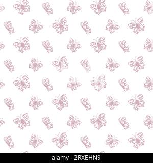 Nahtloses Muster des rosa Schmetterlings für Textil oder Tapete, Vektorhintergrund von Hand gezeichnetes Insekt Stock Vektor