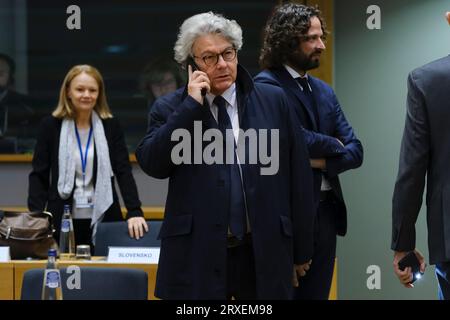 Brüssel, Belgien. September 2023 25. Thierry Breton, EU-Kommissar, nimmt am 25. September 2023 am EU-Rat für Binnenmarkt und Industrie in Brüssel, Belgien, Teil. Quelle: ALEXANDROS MICHAILIDIS/Alamy Live News Stockfoto