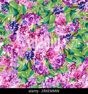 Nahtlose Aquarellverzierung mit fliederfarbenen Blumen Stockfoto