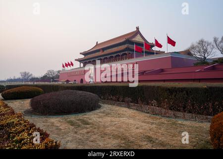 Peking China, 16. Februar 2023: Beijing Tiananmen Gate Tower. Stockfoto