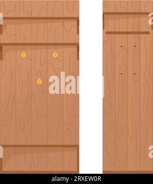 Vektorsatz mit Holzaufhängern mit Regalböden Stock Vektor