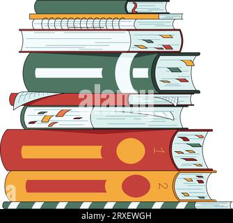 Stapel von Lehrbüchern und Notizbüchern, Lesen und Lernen Stock Vektor