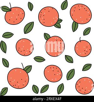 Sammlung von Grapefruits mit Blättern mit Strich Stock Vektor