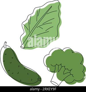 Farm frisches grünes Gemüse Doodle Line Set Stock Vektor