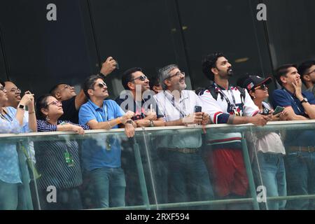 BUDDH, INDIEN, 24. SEPTEMBER 2023: Fans während der DORNA & FIM Moto GP Championship 2023 Runde 13. Buddh Circuit, Indian Motorcycle Grand Prix am Sonntag, 24. September 2023. Bild und Copyright © Nikolaz GODET / ATP Images (GODET Nikolaz / ATP / SPP) Stockfoto