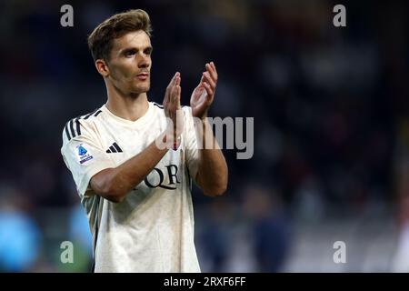 Turin, Italien. September 2023. Diego Llorente von AS Roma zeigt während des Spiels der Serie A zwischen Torino FC und AS Roma im Stadio Olimpico am 24. September 2023 in Turin, Italien. Dank: Marco Canoniero/Alamy Live News Stockfoto