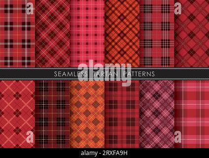 Horizontal Und Vertikal Wiederholbares Nahtloses Tartan Plaid Set. Vektorillustration. Stock Vektor