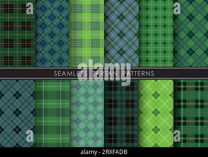 Horizontal Und Vertikal Wiederholbares Nahtloses Tartan Plaid Set. Vektorillustration. Stock Vektor