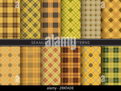 Horizontal Und Vertikal Wiederholbares Nahtloses Tartan Plaid Set. Vektorillustration. Stock Vektor