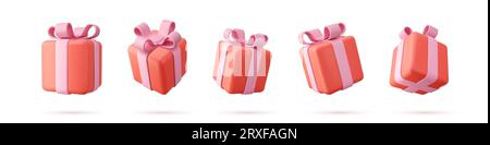 Set von realistischen Geschenkboxen auf weißem Hintergrund isoliert Stock Vektor