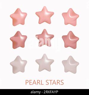 Rosafarbene 3D-Sternensymbole mit Perlmutt-Vektor-Illustration Stock Vektor