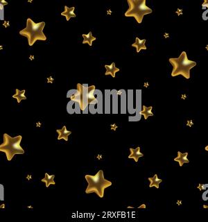 Goldene 3D-Sterne auf schwarzem Hintergrund Vektorillustration Design. Stock Vektor
