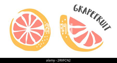 Grapefruit handgemalt mit Tintenpinsel isoliert auf weißem Hintergrund Stock Vektor