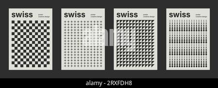 Schweizer Musterplakat Design Vektorvorlagen. Abstrakte geometrische Retro-Flyer, Zeitschrifteneinlagen, Banner Stock Vektor