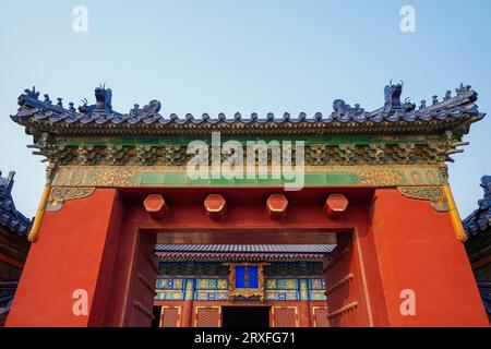 Peking - China, 26. Februar 2023: Peking Tempel des Himmels Huangqian Hall. Stockfoto