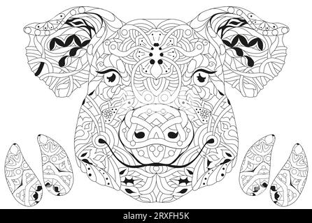 Head of Pig zentangle mit Hufen für T-Shirt-Design zum Färben, Tätowieren und anderen Dekorationen Stock Vektor