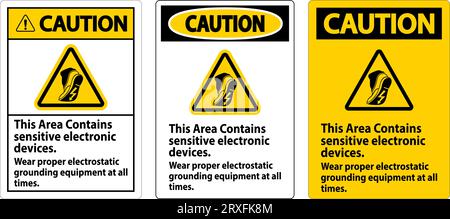 Warnschild Dieser Bereich Enthält Empfindliche Elektronische Geräte. Tragen Sie Stets Geeignete Elektrostatische Erdungsgeräte Stock Vektor