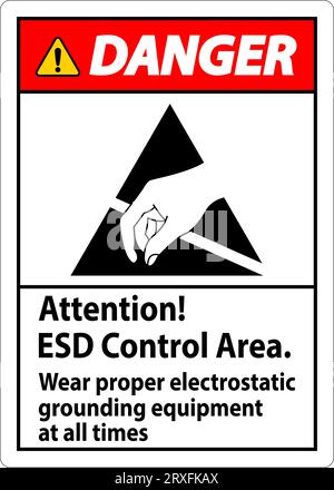 Achtung Achtung Achtung ESD-Kontrollbereich stets geeignete elektrostatische Erdungsgeräte tragen Stock Vektor