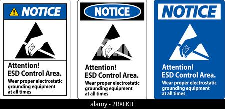 Hinweis Achtung ESD-Kontrollbereich Tragen Sie stets eine geeignete elektrostatische Erdungsvorrichtung Stock Vektor